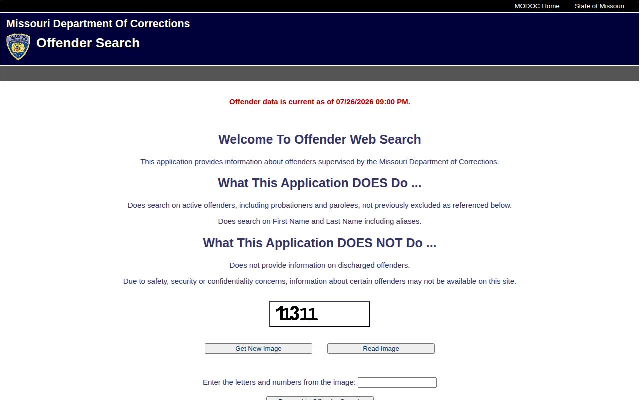 Missouri MODOC active offender search for Ralls County released inmates