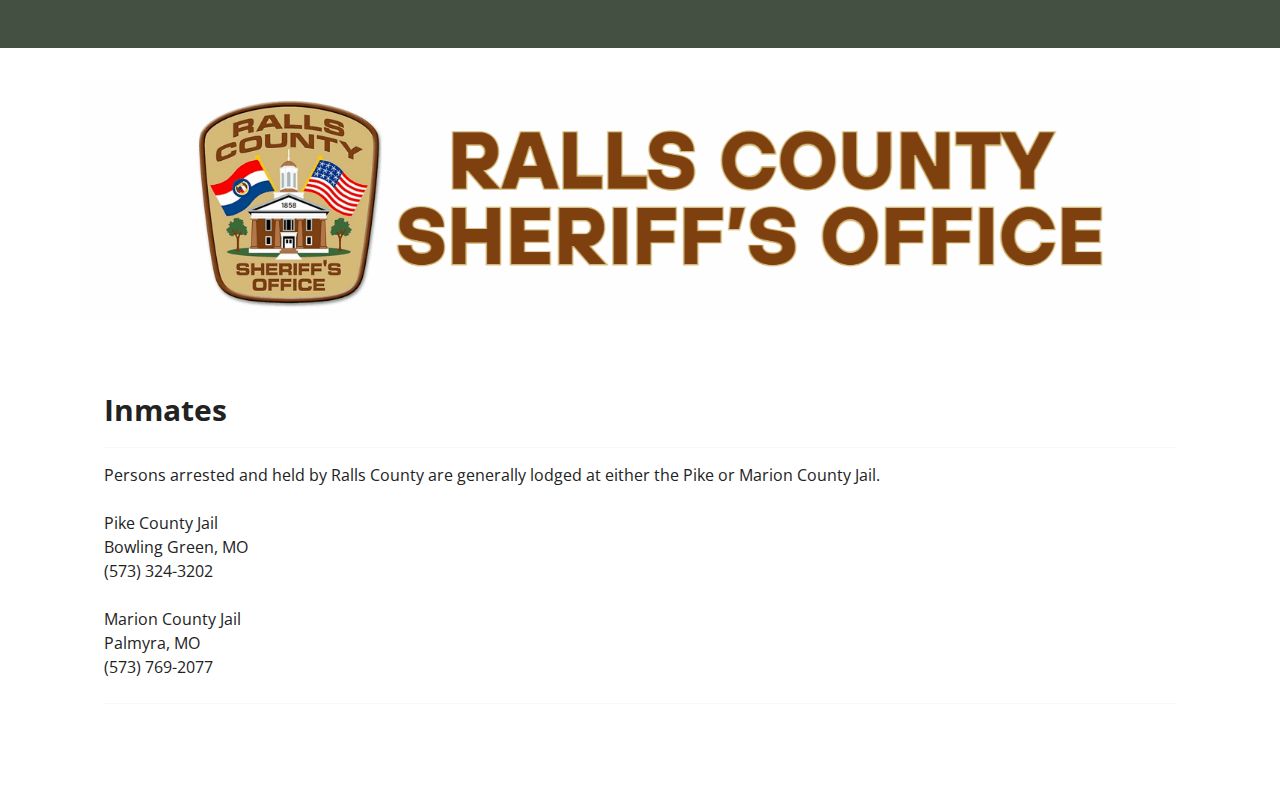 Ralls County released inmate housing directions for Pike and Marion jails